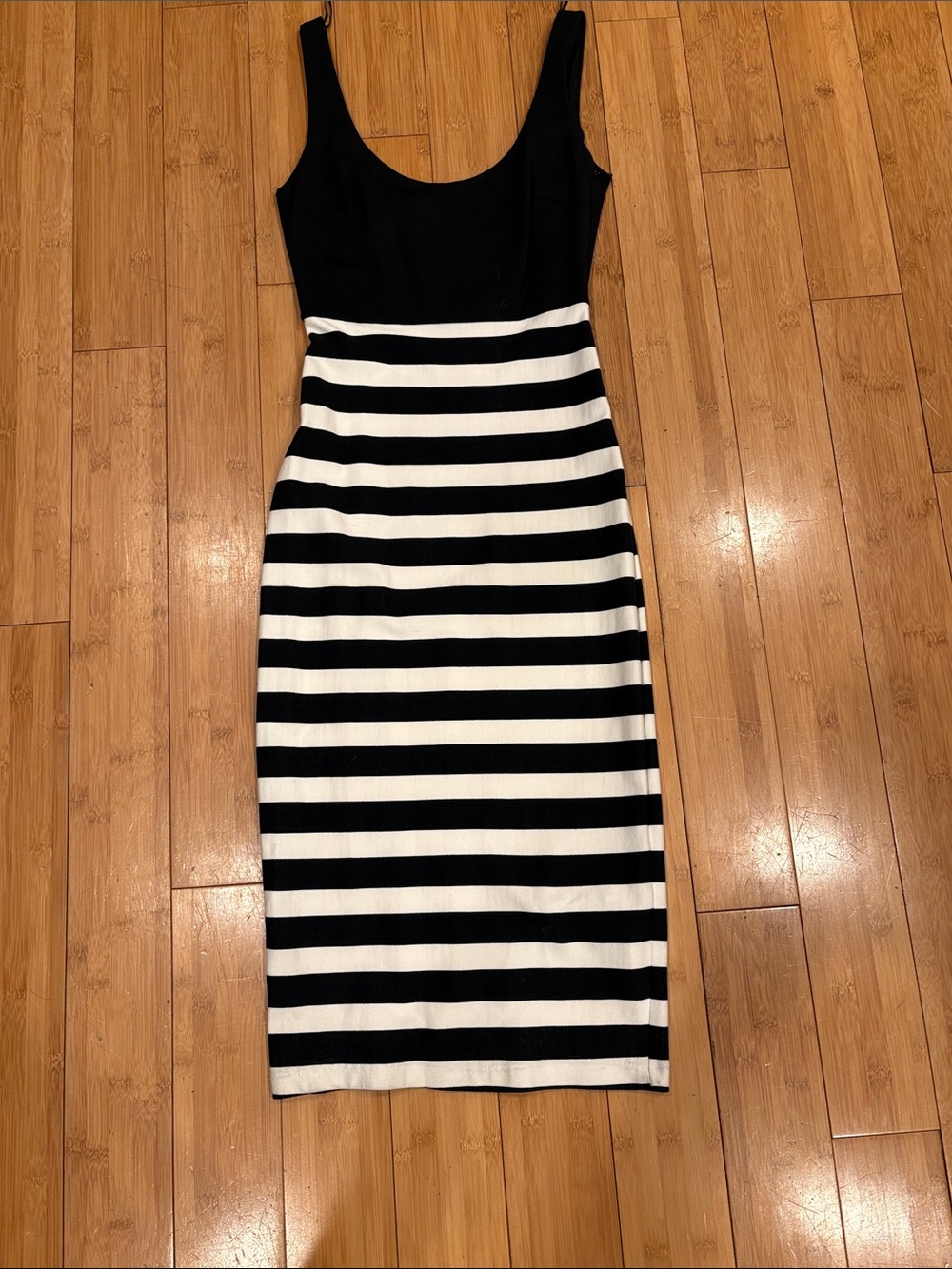Zara Black and White Striped Tank Midi Dress